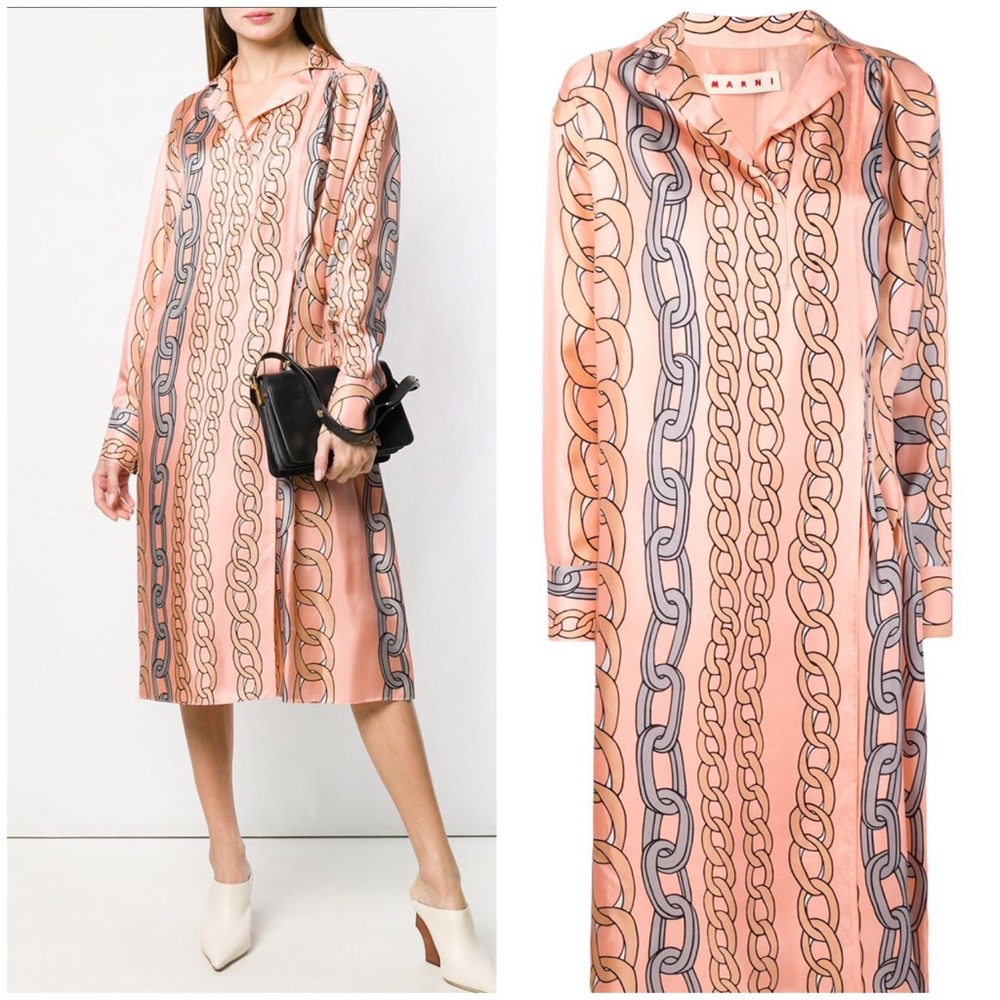 MARNI Chain Print Silk Dress Pleated - Picture 1 of 14